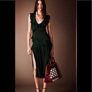 Burberry Prorsum Ruffle Dress-Hunter Green